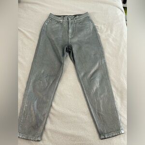 🩶 Clockhouse High Waist Mom Jeans Size 38 Silver Metallic Straight Leg